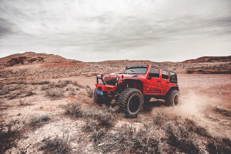 Car driving in desert